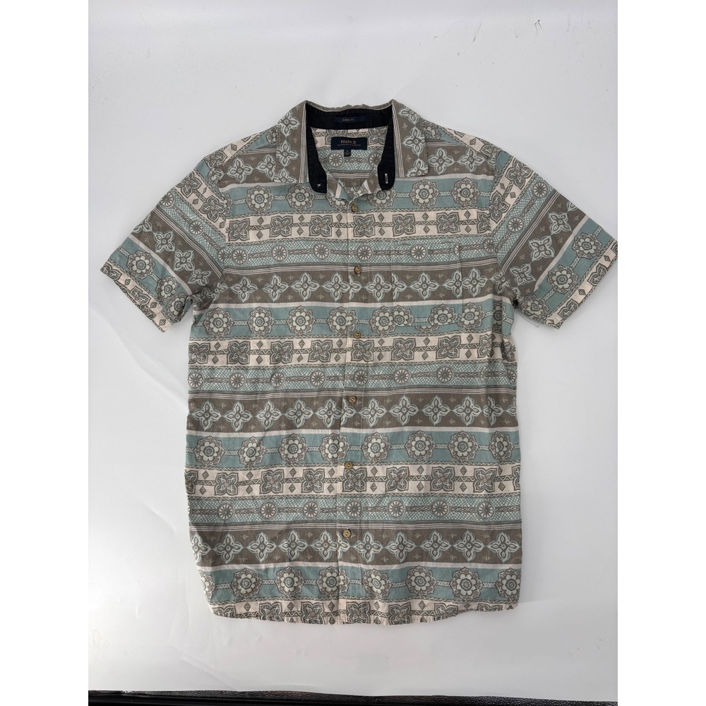 Roark Revival Mens Large Cotton Linen Tile Print Short Sleeve Button Down Shirt